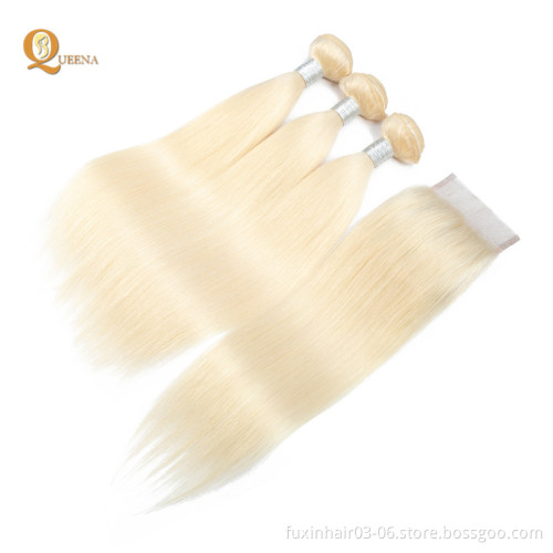 613 Blonde Color Human Hair Weave Human Hair Extension With Closure Blonde Hair Bundles